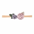 Bandeau bébé fleuri en nylon élastique avec des fleurs en tissu faites à la main en rose - MB1928 Argent + Fleur Lavande Rétro