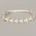 Diadema elegante de encaje blanco para bebé con bordados dorados y banda elástica - Estilo Rosa (MB679)