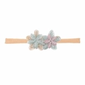 Bandeau bébé vintage avec sangle élastique en nylon et fleurs colorées faites à la main - MB1744 Vert Clair + Fleur de Broderie Or