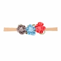 Bandeau bébé en nylon avec fleurs en satin gris, bleu et rouge pour nourrisson - MB1743 Fleurs Grises + Bleues + Rouges