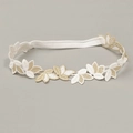 Diadema de encaje para bebé con flores de margarita bordadas en oro y blanco - Estilo Hoja (MB680)