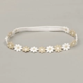 Bandeau bébé en dentelle avec broderie marguerite et bande élastique en or et blanc - Style Marguerite (MB681)