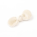Creamy white corduroy bow hair clip for girls with ribbed texture on white background - Cream White