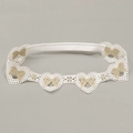 Bandeau bébé en dentelle blanche avec nœuds brodés dorés et motifs de cœur - Style Nœud Cœur (MB682)