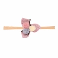 Bandeau bébé en nylon avec feuilles en tissu rose et pompons en peluche colorés - MB1817 Pétales Violet Clair