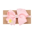 Diadema rosa para bebé con lazo multicapa, perlas de imitación y flores hechas a mano - Flores 3D Rosas Hechas a Mano (MB883)