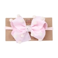 Diadema rosa para bebé con lazo, pompones blancos, perlas y detalle de corona - Pompon Rosa con Lunares (MB884)