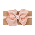 Diadema rosa para bebé de cinta con lazo de perlas y cristales en tarjeta kraft - Lazo de Grosgrain Rosa Raíz de Loto (MB886)