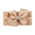 Bandeau bébé avec nœud en ruban doré champagne et strass blancs brillants décoratifs - Nœud en Strass Camel (MB892)