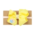 Bandeau bébé nœud en ruban jaune avec perles et roses en tissu sur carte en kraft - Nœud Floral Fait à la Main Jaune Alouette (MB889)