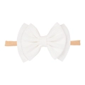 White ribbed fabric oversized bow headband for babies with elastic nylon strap - Cream White
