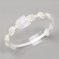 White elastic lace headband for babies featuring delicate pearl flower decorations - Pure White Pearl Lace (MB687)