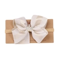 Bandeau élastique bébé avec nœud rayé beige doré et une couronne argentée étincelante - Nœud Rayé Couronne Blanc Perle (MB890)