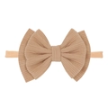 Infant oversized bow headband in light coffee brown with elastic seamless nylon band - Sandstone Brown