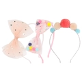 Set di 3 cerchietti per bambine con fiocchi in tulle, pompon colorati e stelle di paillettes - Combinazione Di Diversi Stili (MS2250)