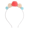 Cerchietto per capelli con pompon colorati in peluche su una sottile base in metallo argento - Stile Pompon Colorato (MH386)