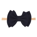 Elastic baby headband with a navy blue ribbed fabric double bow for infants - Dark Blue