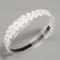 Elegant white lace floral baby headband with gold beaded centers and elastic band - White Garland (MB685)
