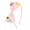 Cerchietto rosa per bambina con grande fiocco in rete pieno di pon pon colorati e paillettes - Stile Pompon Stella Fiocco In Rete (MH385)
