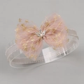 Diadema para bebé con lazo de tul rosa, estrellas doradas y corona de plata en banda - Diadema de Corona Marrón Café (MB664)