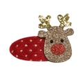 Fermaglio per capelli natalizio per bambini con base in peluche rossa e paillettes - Fermaglio per Capelli Ovale Renna (MC948)