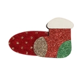 Barrette de Noël en forme de chaussette avec base en velours rouge et paillettes dorées - Barrette Ovale Chaussette de Noël (MC952)