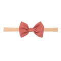 Fascia per capelli neonata con fiocco di lino color terracotta e nylon nudo - Nodo Singolo Rosso Acero (MB2729)