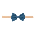 Fascia morbida per neonati in nylon con un grande fiocco in cotone lino blu scuro - Nodo Singolo Blu Pavone (MB2731)