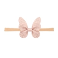 Baby Haarband aus Nylon mit metallischer Kunstleder Schleife in Roségold Optik - Roségoldener Schmetterling (MB2462)
