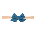 Navy blue cotton linen large bow baby headband with elastic nude nylon strap - Peacock Blue Fishtail (MB2732)