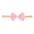 Pink cotton linen oversized bow headband with seamless nude nylon strap for babies - Girl Pink Single Knot (MB2733)