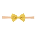 Soft cotton linen baby headband featuring a large bright yellow bow with seamless nude band - Autumn Leaf Yellow Single Knot (MB2735)