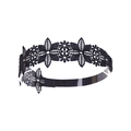 Detailed view of black lace hollow embroidery flower headband with intricate patterns - MB716 Dahlia