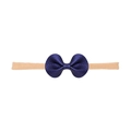 Dunkelblaues Baby Stirnband mit Lederschleife in Litchi-Optik und Nylonband - Charmant Blaue Runde Ohren (MB2467)