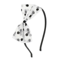 Elegante diadema de malla blanca con lunares negros sobre una fina banda negra - Lazo vintage de lunares