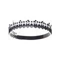 Detail of black lace embroidery choker with crown pattern and delicate geometric waves - MB719 Queen Crown