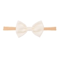 Creamy white cotton linen baby headband with a large soft bow and nude elastic band - Ivory White Single Knot (MB2739)