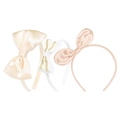 Lot de 3 serre-têtes en satin avec nœuds champagne et oreilles de lapin roses pour filles - Ensemble de 3 Serre-têtes Nœud en Satin (MS2623)