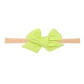 Vibrant neon green cotton linen baby headband with a large bow on soft nude elastic strap - Bud Green Fishtail (MB2742)
