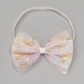Fascia neonata con fiocco in rete rosa e farfalle dorate su elastico bianco morbido - MB660 Farfalla Dorata