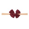 Infant hairband featuring a classic red and black tartan bow on a soft nylon band - Dark Red Plaid Fishtail (MB2746)