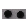 Dunkelgraues gestricktes Baby-Stirnband mit schwarzen Pompons und weicher Rippstruktur - Grau