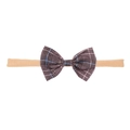 Elastic nylon baby headband featuring a purple houndstooth plaid bow decoration - Vintage Lavender Plaid Single Knot (MB2747)
