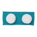 Teal knit baby headband featuring two fluffy white pom-poms for a cute winter look - Jade Green