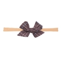 Pink houndstooth bow headband for babies with soft seamless beige nylon elastic band - Vintage Lavender Plaid Fishtail (MB2748)