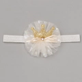 Bandeau bébé en tulle blanc avec couronne dorée à paillettes et nœud en strass - MB658 Couronne Étoilée Blanc Cassé