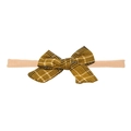 Yellow and brown checkered bow baby headband with soft elastic nude nylon band - Vintage Yellow Plaid Fishtail (MB2750)
