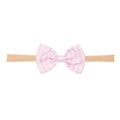 Pink and white striped cotton linen bow headband with soft nylon band for babies - Pink White Striped Single Knot (MB2751)