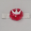 Bandeau bébé en dentelle blanche avec fleur rouge et couronne argentée brillante - MB657 Rouge Framboise Maille