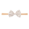 Elastic baby headband with a large cream and gold striped cotton linen bow tie - Vintage Striped Single Knot (MB2753)